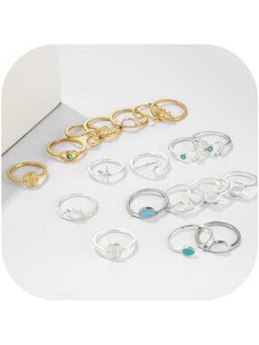 Women's Silver&Gold Zinc Silver Star Moon Vintage Stack able Knuckle Ring Set